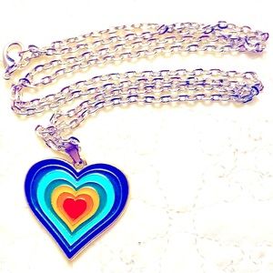 Pride Rainbow Colored Valentine Heart Necklace with Lobster Clasp